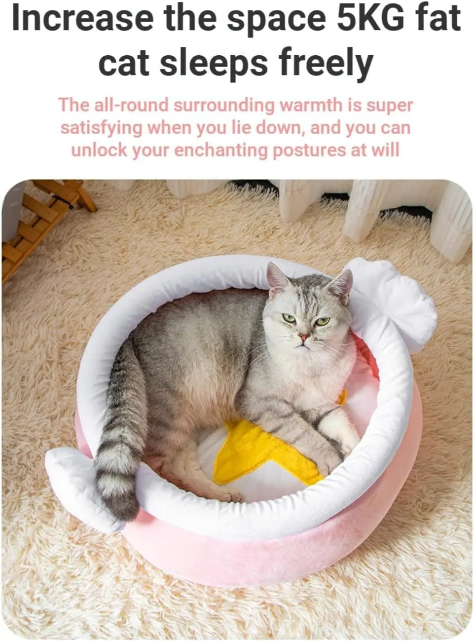 Pink honey pot shaped cat sofa bed with soft fleece and a removable cushion for small pets.