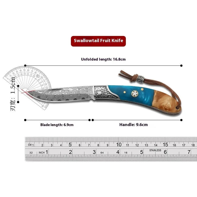 VG10 folding portable mini outdoor knife showing stainless steel blade and handmade national style construction