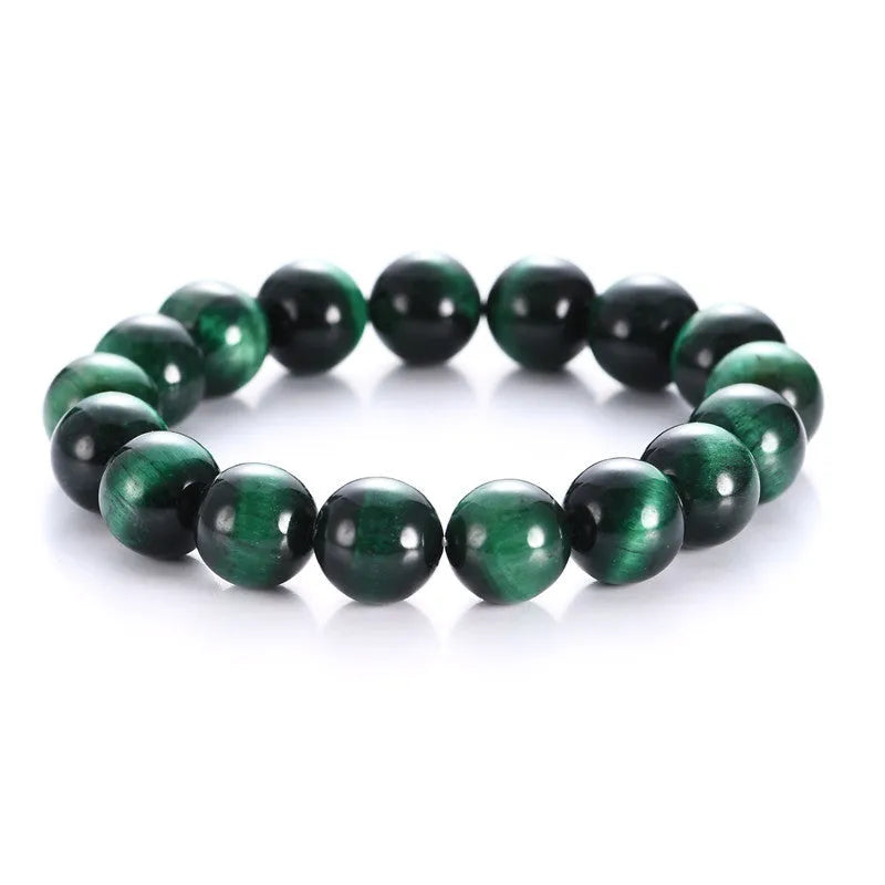 Natural green tiger eye stone bracelet with polished geometric beads