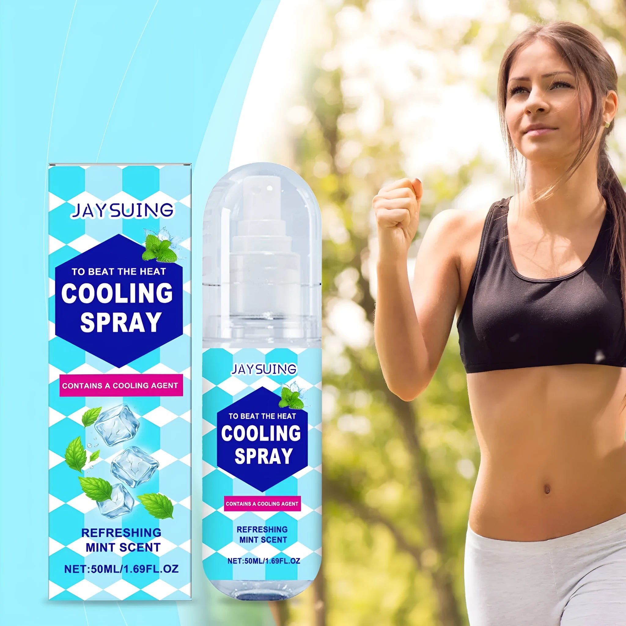 50ml portable cooling spray bottle with mint extract for summer outdoor use