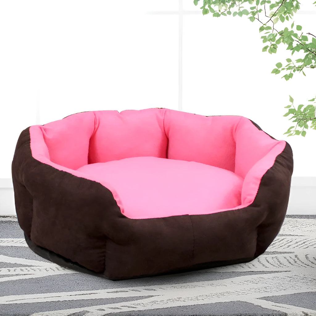 Round washable dog bed in grey with removable cover, suitable for small to large dogs, M to XXL sizes