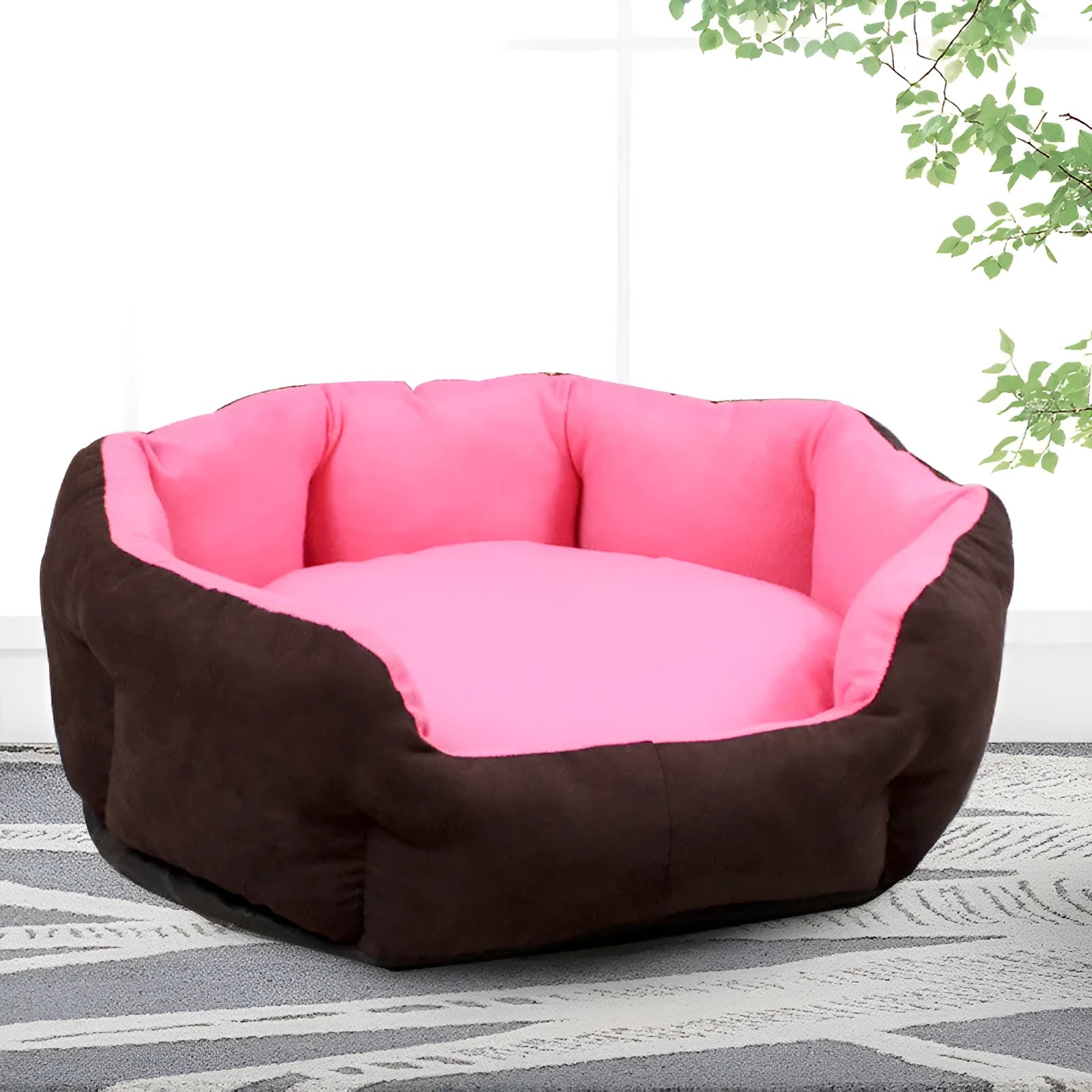 Round washable dog bed in grey with removable cover, suitable for small to large dogs, M to XXL sizes