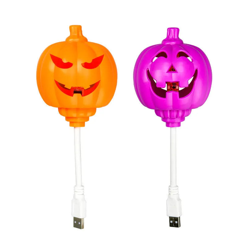 USB rechargeable plastic pumpkin lamp with yellow or purple LED light for Halloween decoration