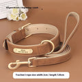 A blue double-layer leather dog collar with a matching leash on a white background.