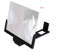 Adjustable foldable mobile phone stand in black on white background