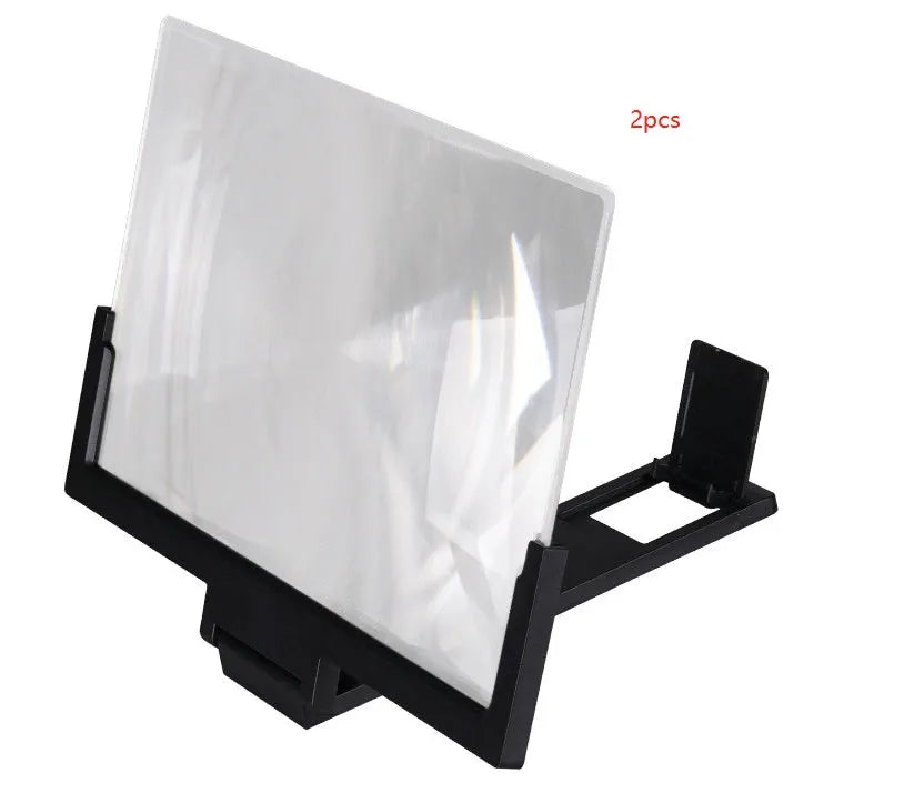 Adjustable foldable mobile phone stand in black on white background