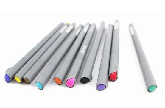 Set of 10 black hook line drawing pens with 0.38mm tips for architecture and design work.