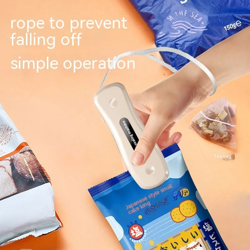 USB rechargeable mini sealing machine in black or milky white with magnetic patch