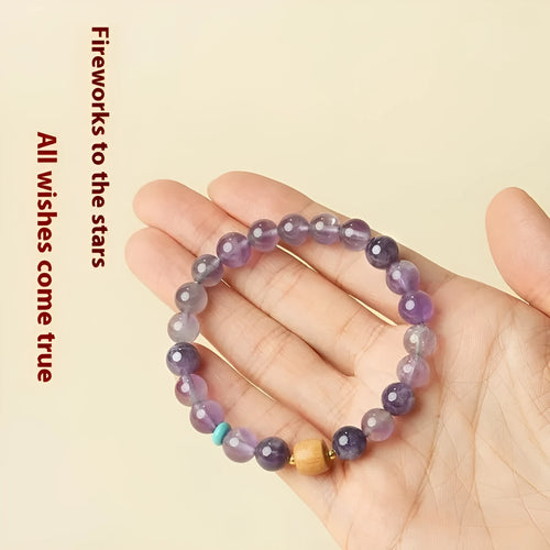 Handmade purple amethyst crystal bracelet for women showing 6mm and 8mm bead size options