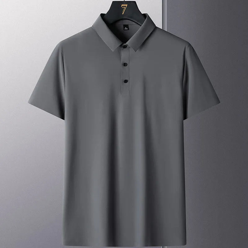 Men's solid colour non-ironing short sleeve casual shirt on a hanger