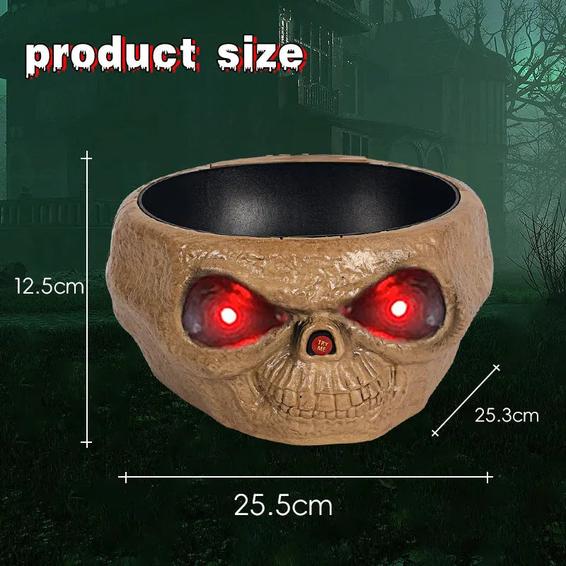 Plastic Halloween candy bowl with motion-activated skeleton hand and lighted red eyes in Grey, Khaki or Pumpkin colour