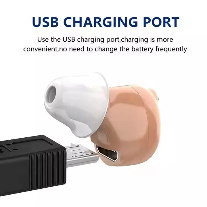 G17 intelligent noise reduction in-the-ear hearing aid in skin colour with USB charging