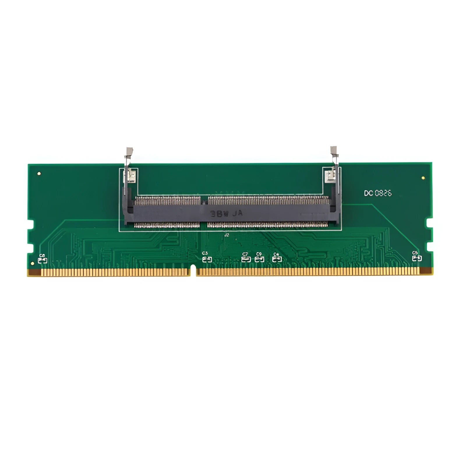 DDR4 laptop memory to desktop adapter card with test protection circuitry
