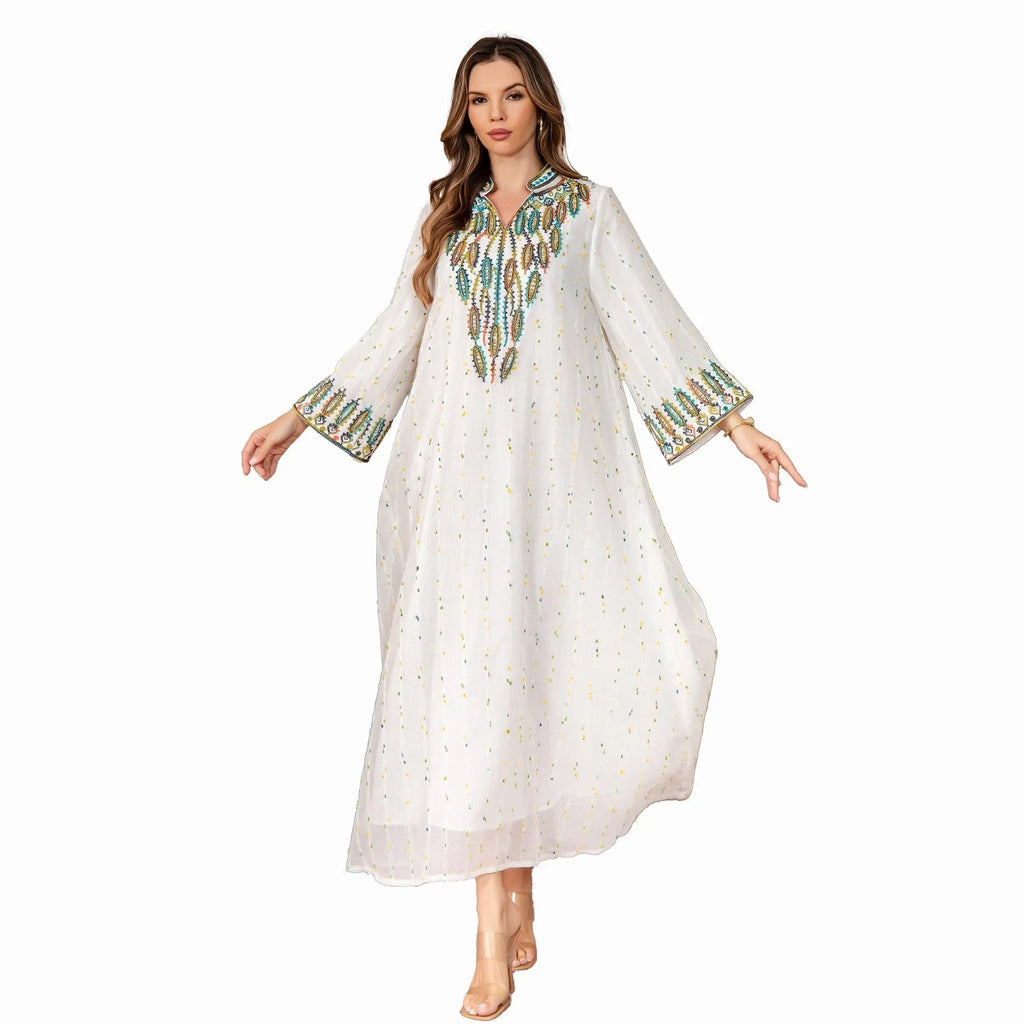 White long sleeve long skirt Dubai Arabic robe or kaftan for women.