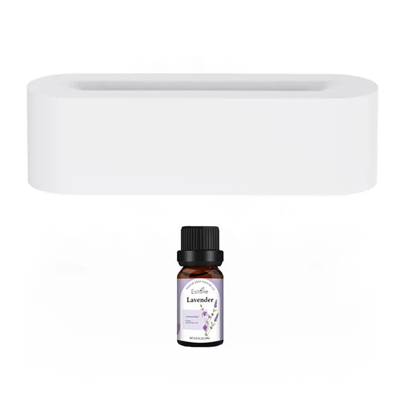 White square DQ709 flame aroma diffuser humidifier with glowing orange flame effect and water mist.