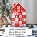 Wooden Christmas calendar with 24 red and green compartments for advent countdown, 37x32x6 cm