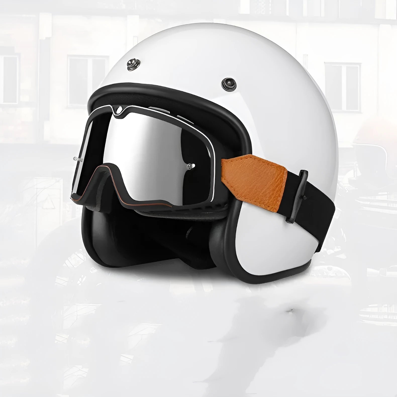 Retro half helmet in matte black with ABS shell, one side view against a neutral background
