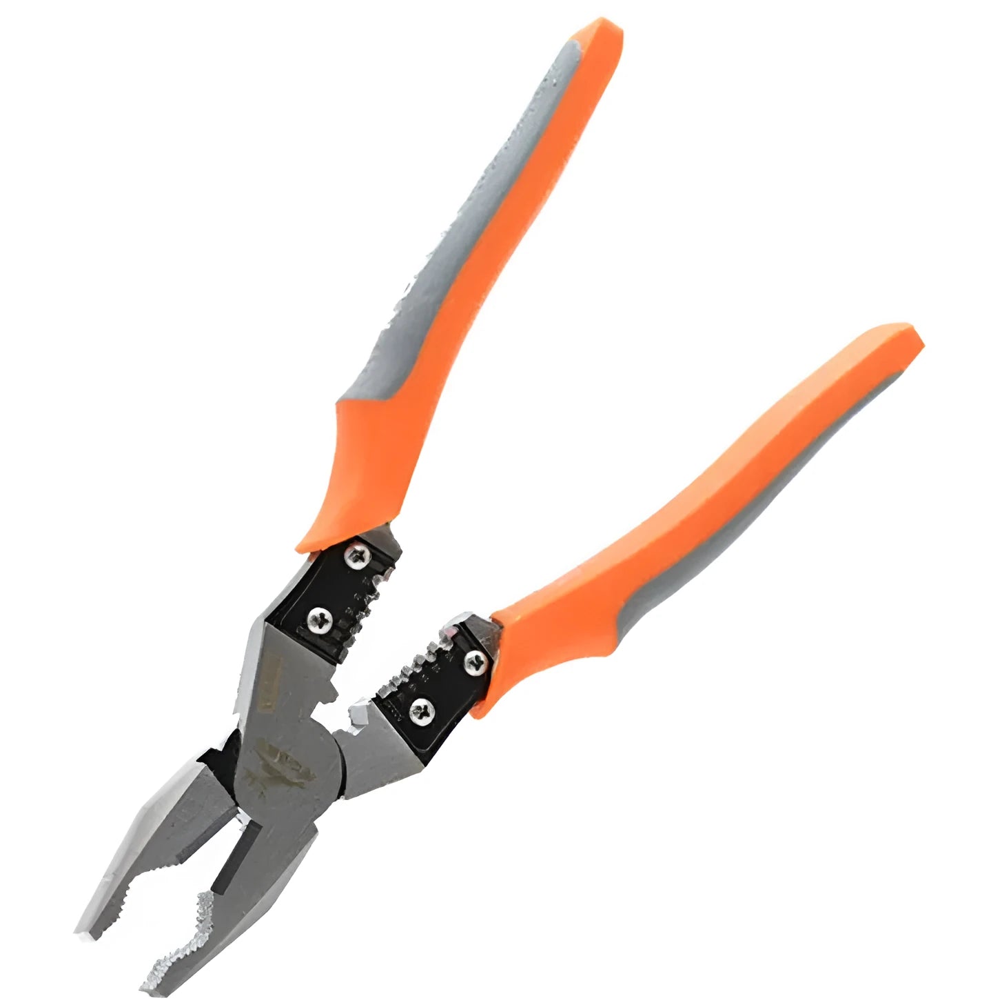 Orange 118-129 multi-function wire cutter pliers with chrome steel head and textured PVC handles
