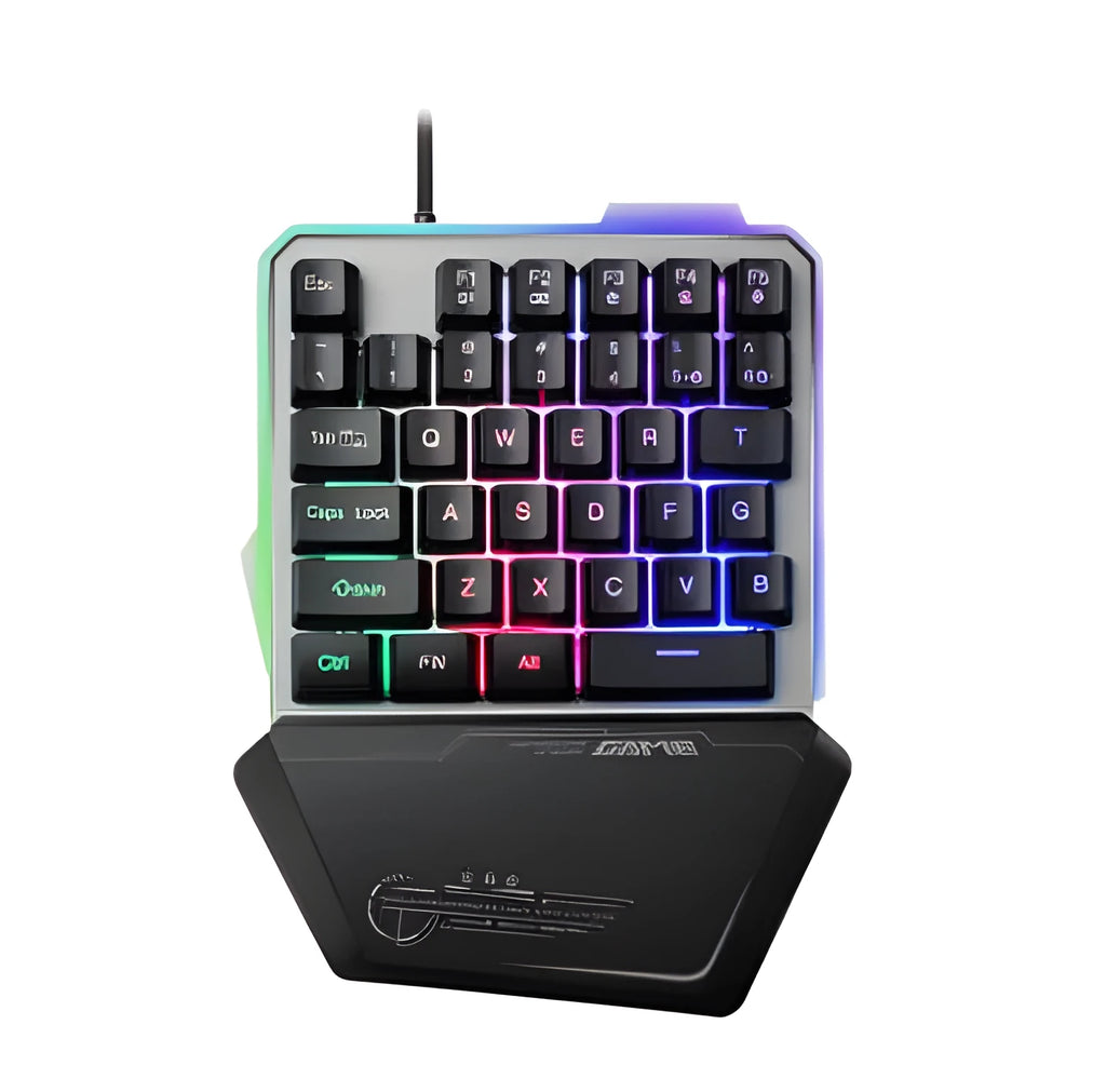 Black Robotic G40 one-handed mechanical keyboard with RGB backlit keys on a desk
