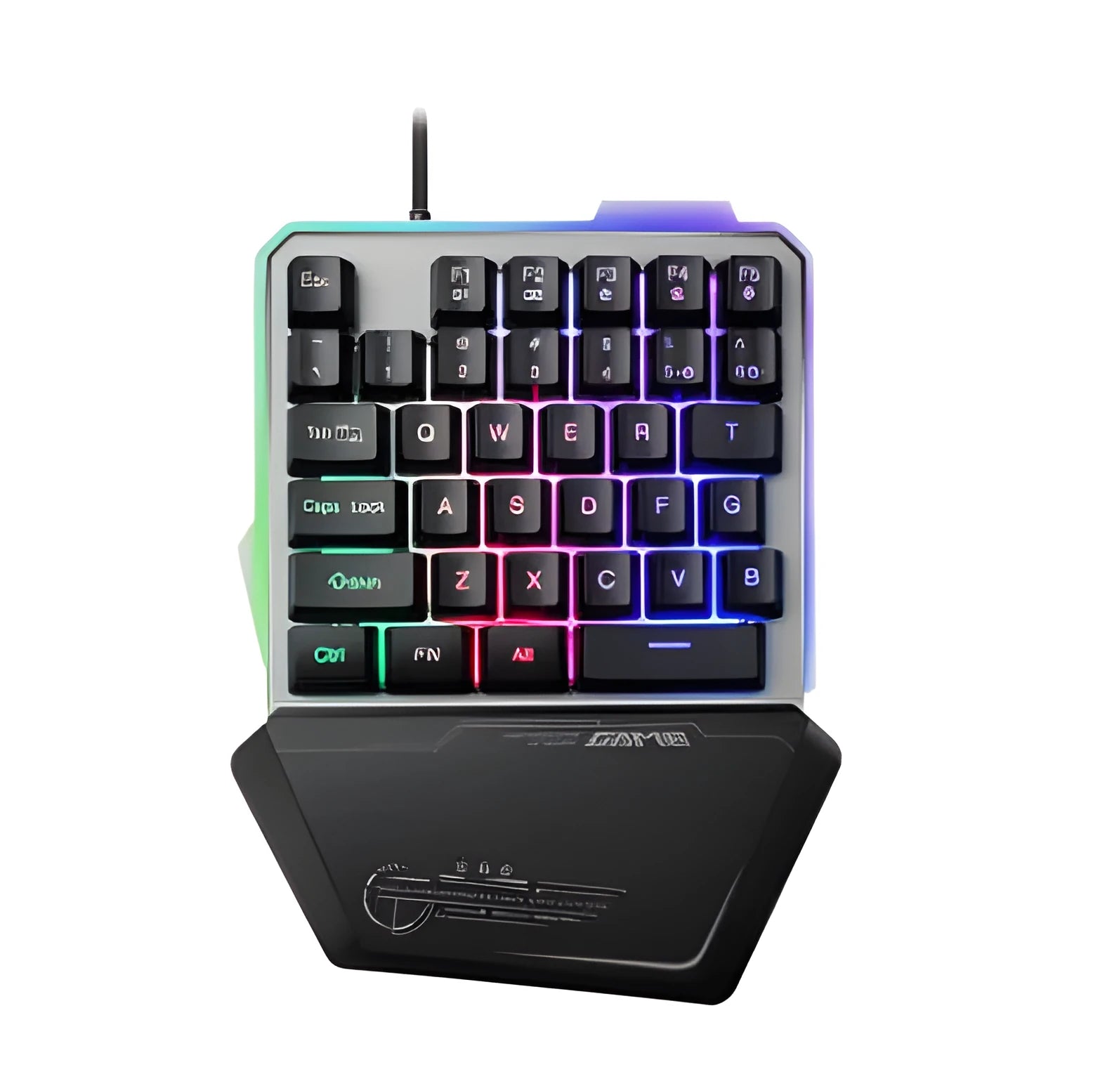 Black Robotic G40 one-handed mechanical keyboard with RGB backlit keys on a desk