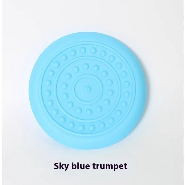 Plastic dog Frisbee disc in green colour, large size, for outdoor fetching and chewing.