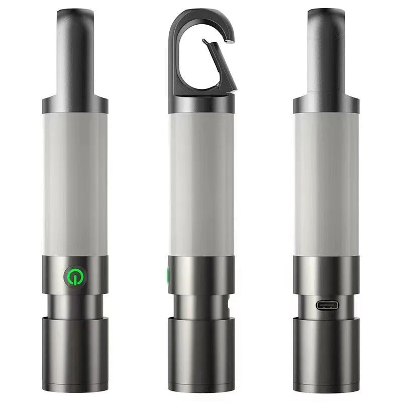 Silver outdoor charging multifunctional LED work light with white laser lamp beads and tricolour lampshade