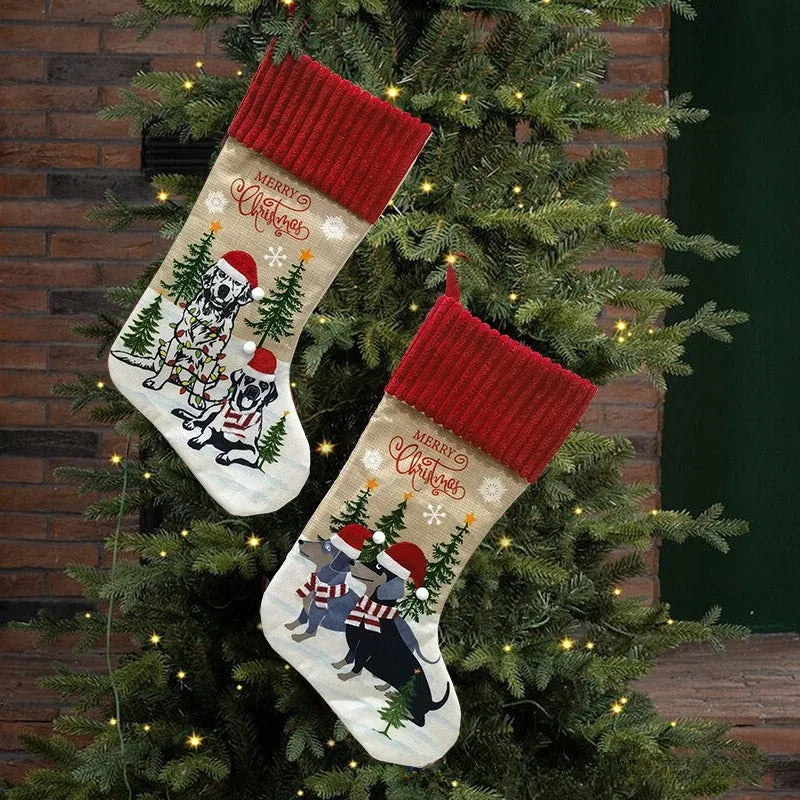 Christmas tree pendant with cats and dogs by fireplace, cloth ornament 46x28cm