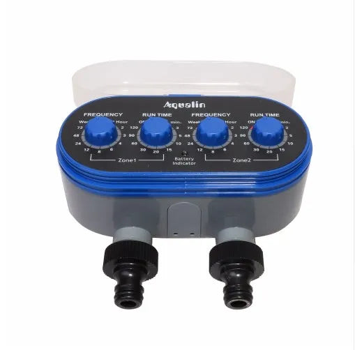 Dual timed irrigation controller with digital display for programmable garden watering automation