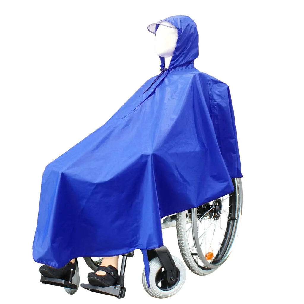 Adult waterproof reflective thickened wheelchair raincoat cape-style navy blue with brim free size
