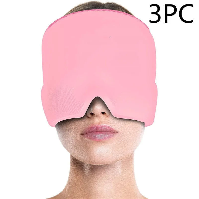 Black cooling gel eye mask for headache relief on a white background.