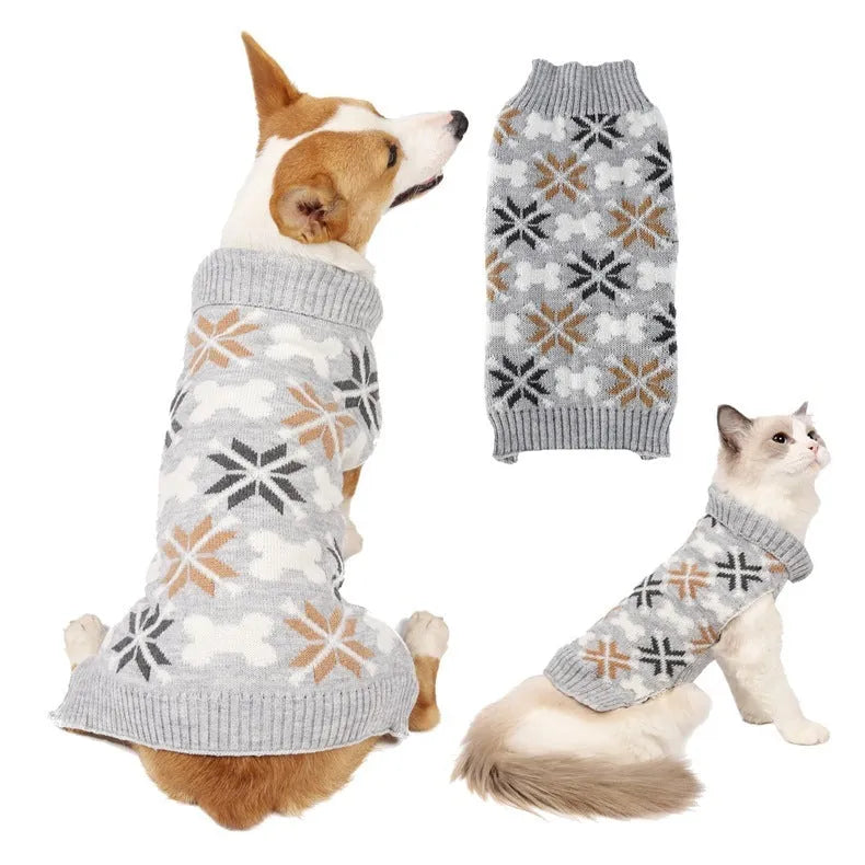 Japanese-style retro jacquard pet sweater hat and scarf set in grey and pink colour options