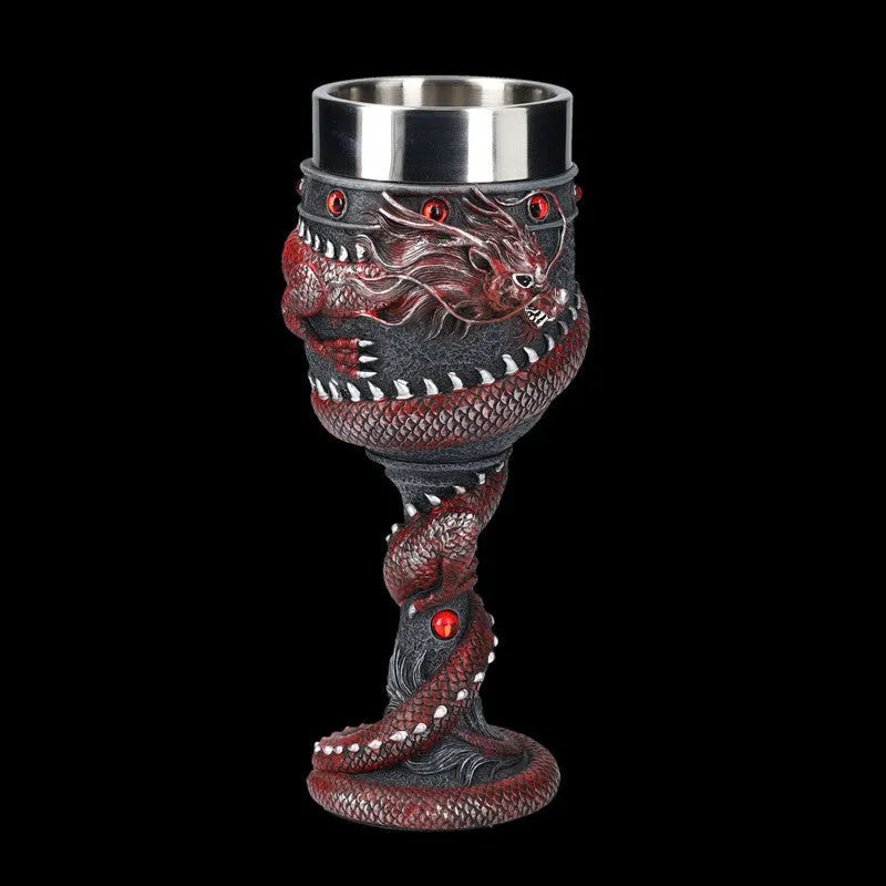 Red wine glass with Chinese dragon design in gold colour, 200ml capacity
