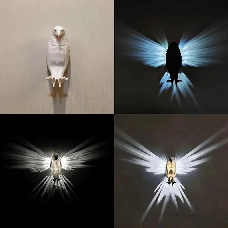 Eagle silhouette wall lamp with 3D printed resin body creating projection lighting effects