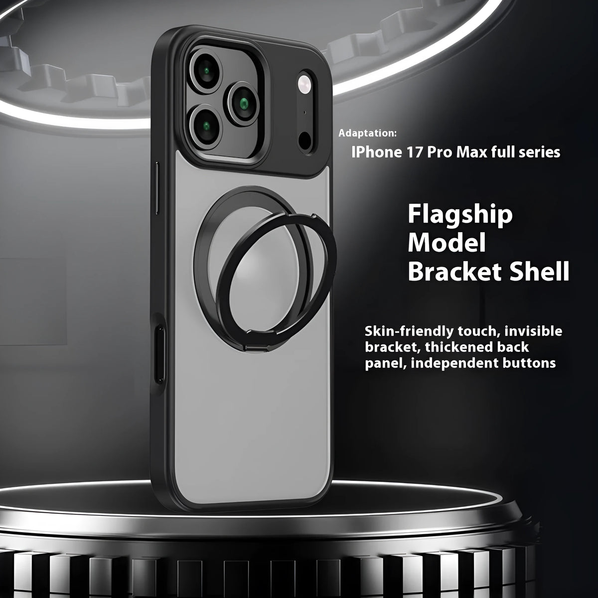 360 rotating magnetic phone case for iPhone 17 Pro Max in Desert Gold with invisible bracket
