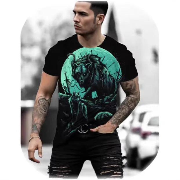Retro 3D animal print men's short-sleeved T-shirt in polyester fabric with digital printing