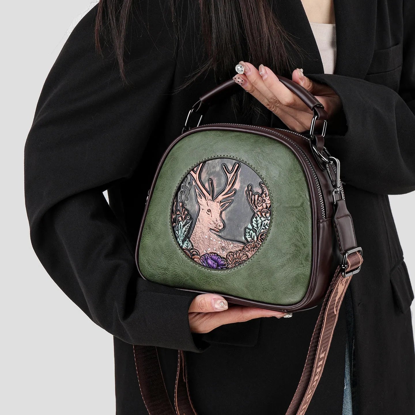 Retro embossing large capacity women's handbag with chain and plaid, horizontal square shape, black colour option