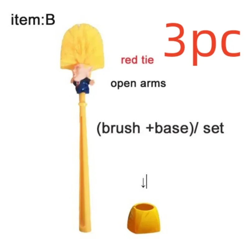 Yellow plastic Donald Trump novelty toilet brush with hanging slot, 40cm length