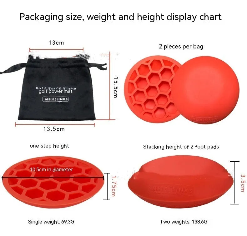 Orange golf centre of gravity training mat on practice surface