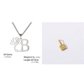 Stainless steel personalised letter necklace with gold finish on a 5mm wide cross chain, showing separate initial pendant.