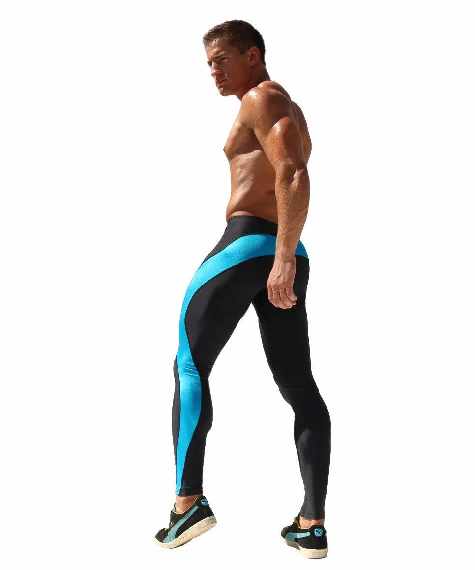 Men's skinny joggers 90% polyester 10% spandex training pants in green and blue