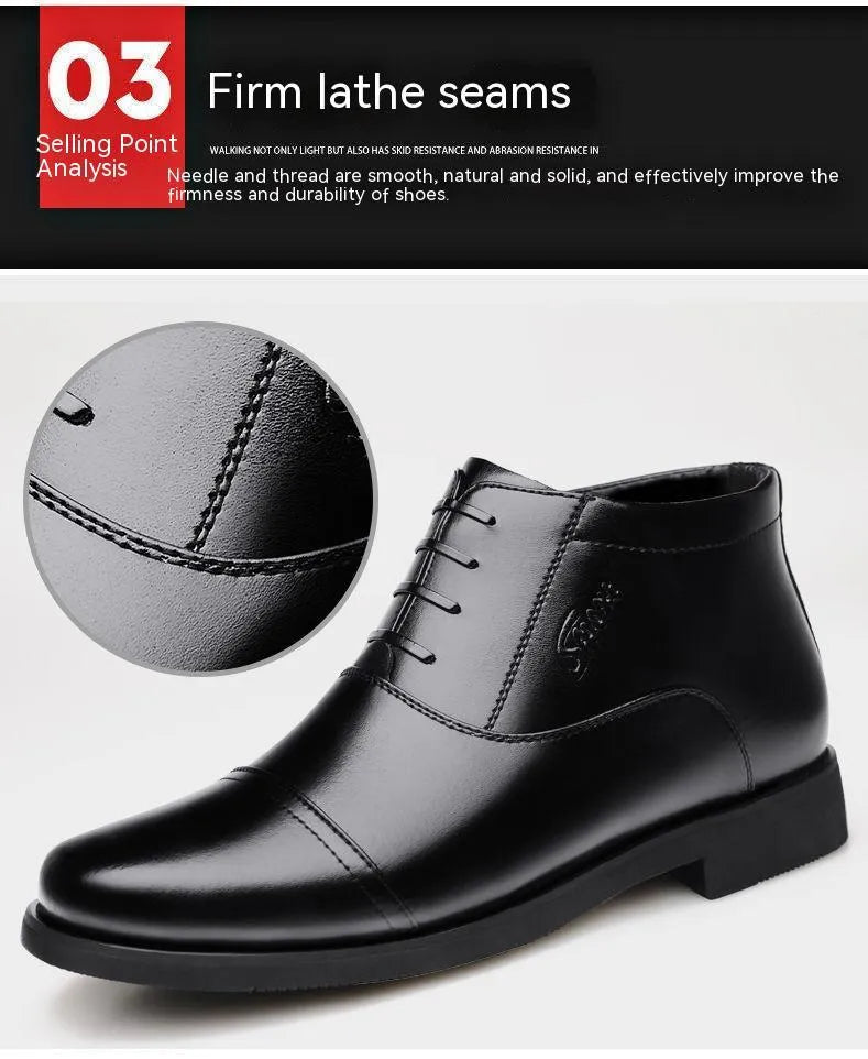 Winter real leather fleece lining men's casual cotton shoes black colour with rubber sole