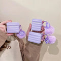 Purple down jacket AirPods case with fuzzy ball pendant, solid colour protective shell for AirPods 3, 1/2, and Pro