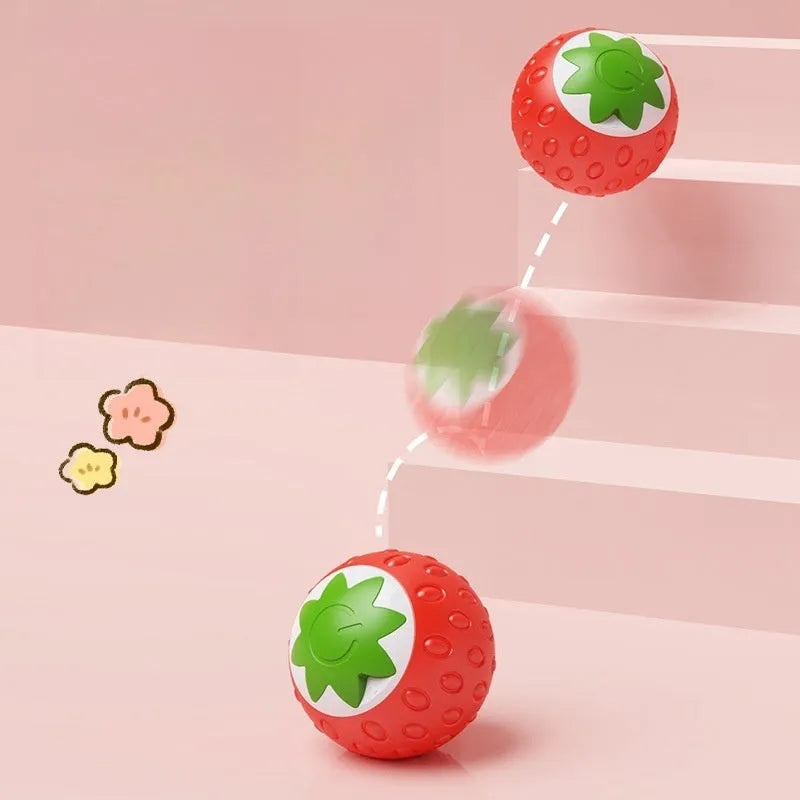 Self-Hi Relieving Stuffy Electric Cat Toy strawberry-shaped rolling ball in green, made from ABS and silicone with Type-C charging