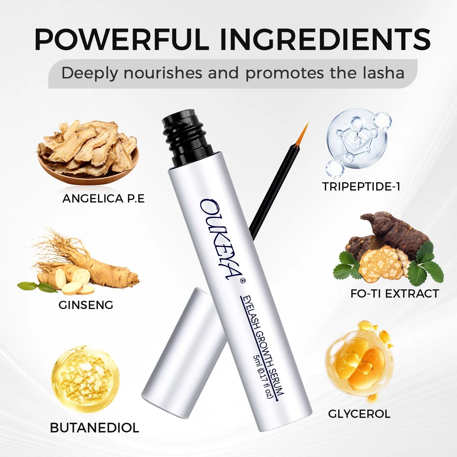 Silver bottle of 5ml eyelash growth essence nutrient solution for lash care.
