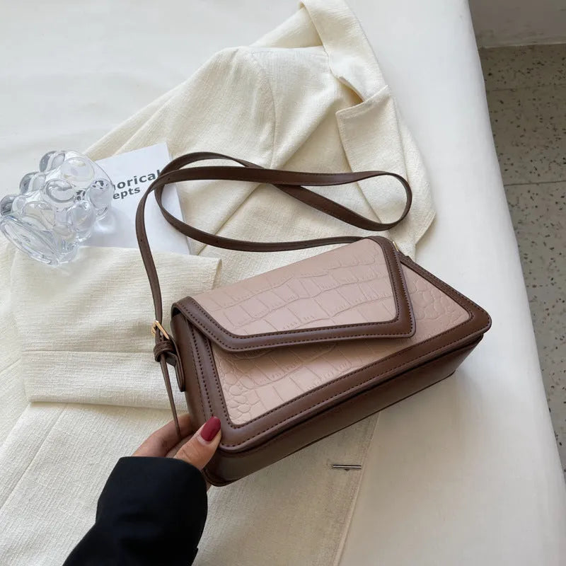 Stone pattern square shoulder bag in PU material with horizontal shape and one strap
