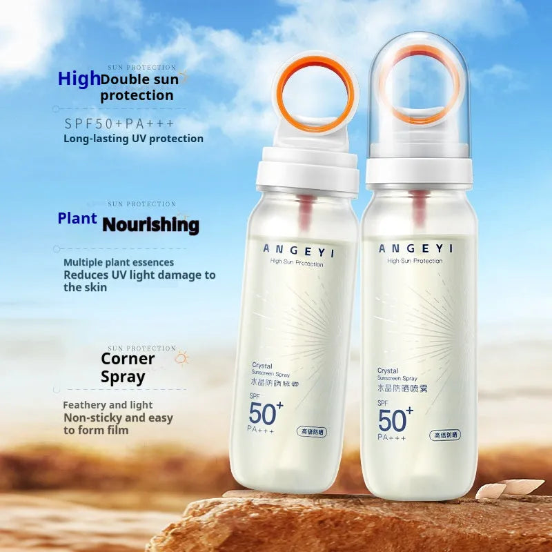 Military training SPF50 crystal sunscreen spray bottle 90ml with spray mechanism