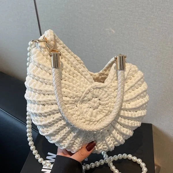 Handmade woven women's shoulder bag in European American retro style with double straps and built-in phone compartment