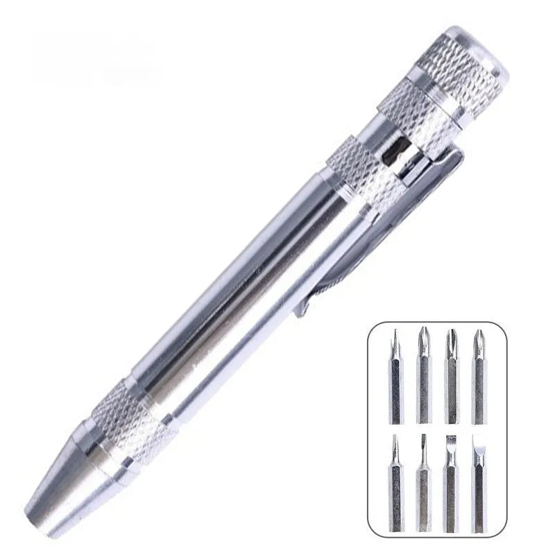 8-in-1 aluminium alloy pen-type screwdriver set with multiple coloured handles and nickel-plated cutter heads