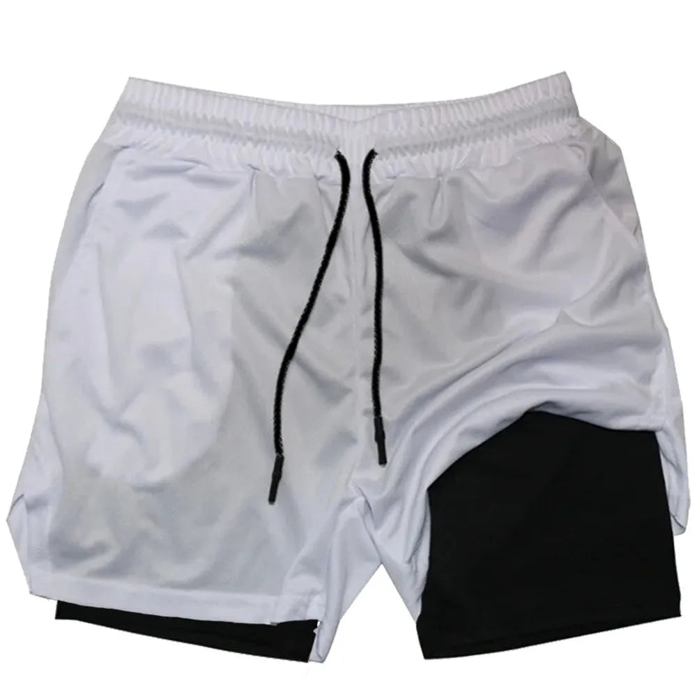 Men's camouflage pattern quick-dry sports shorts in a double-layer fabric.