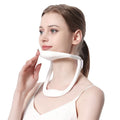 White adjustable neck brace for cervical spine support and posture correction.